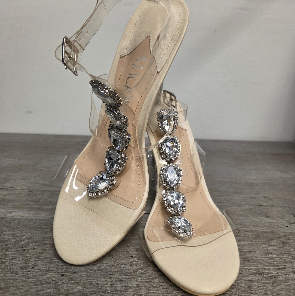Mackin J Clear Strap Nude Sandals with Crystals Size 10